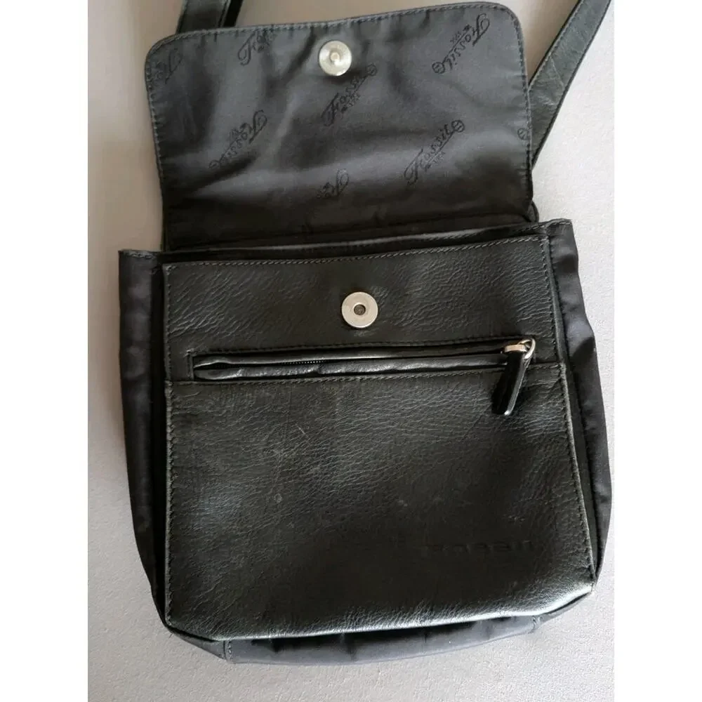 Fossil Black Leather Organizer Crossbody Bag Wallet Purse